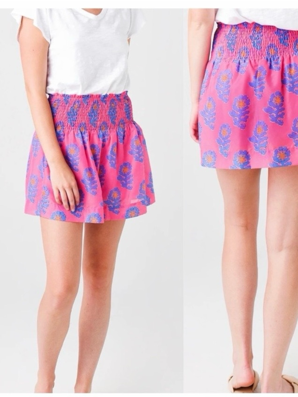 LN Smocked Waist Pink Floral Piper Mini Skort